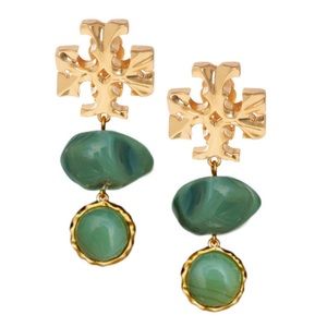 TORY BURCH • Double Drop Roxanne Green Azure Earrings